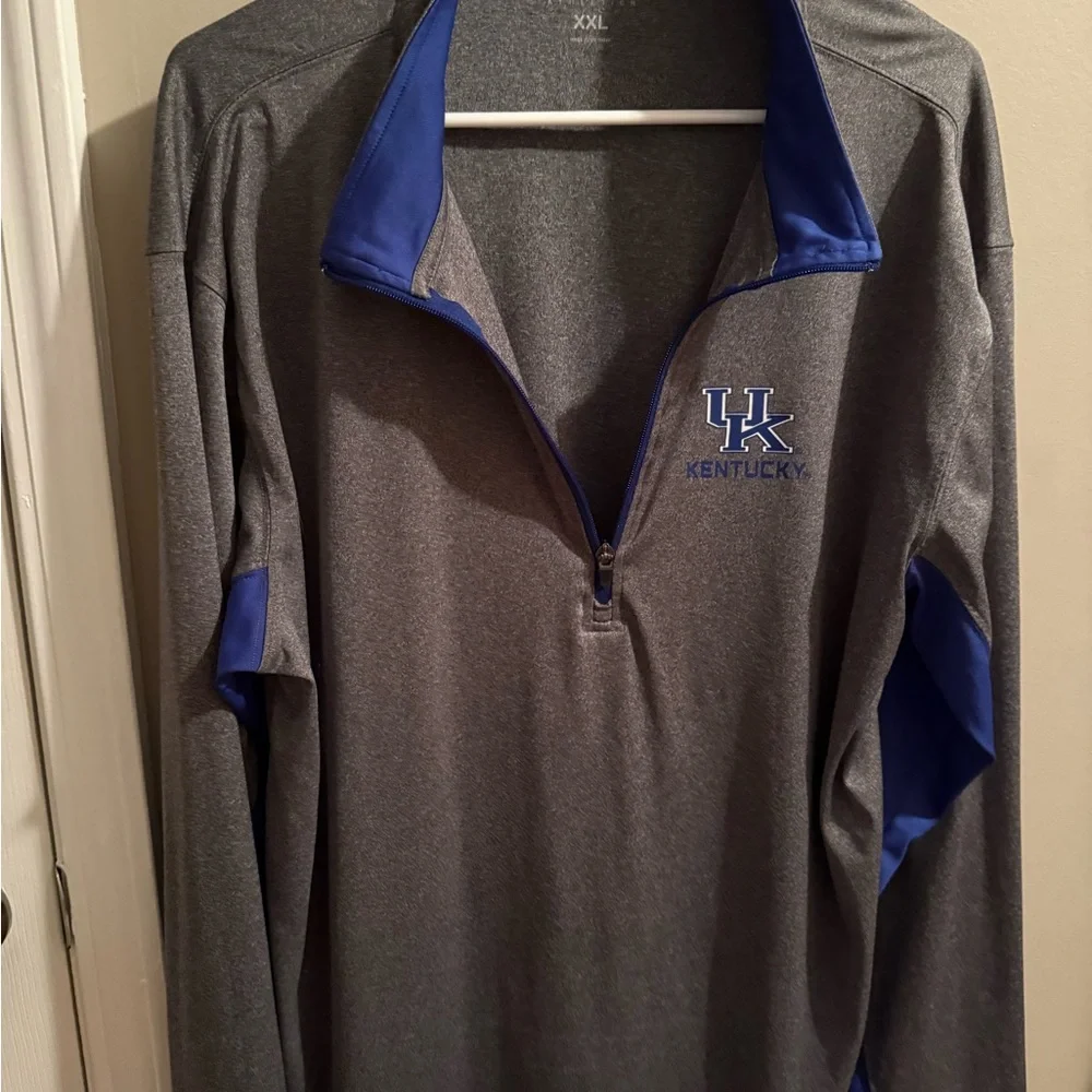 UK Gray and Blue Men's Quarter-Zip Sweatshirt - Picture 2 of 3